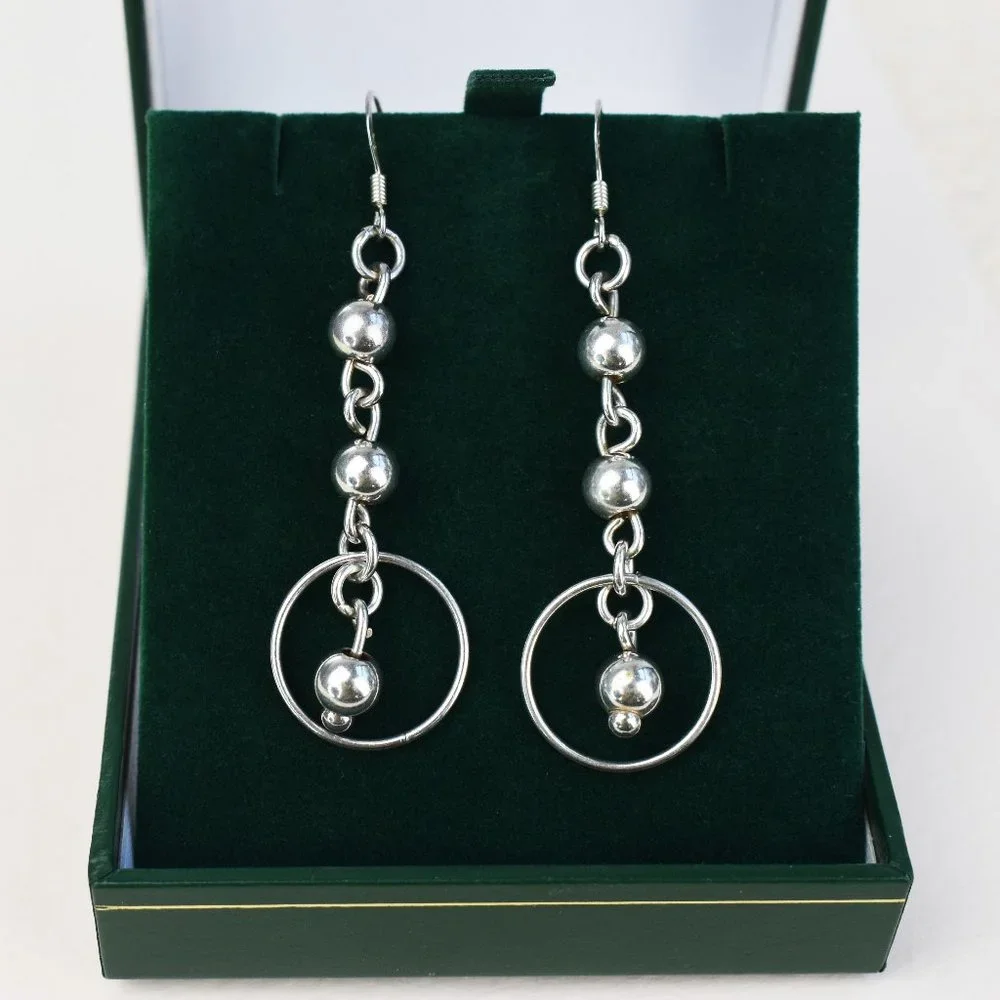 Long Korean aesthetic earrings, stylish silver earrings, alt kpop earrings